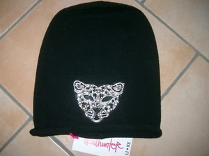 (P69) Feinstrick Mütze Headhunter Beanie + Kaschmir & Strass Panther Applikation - Picture 1 of 1