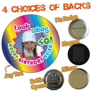 FOTO Personalizzata Buon Compleanno Festa Badge Specchio Apribottiglie Divertente Regalo 626 - Foto 1 di 2