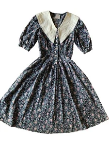 Eber San Francisco VTG Floral Cottagecore Lace Collar Dress M USA button front - Picture 1 of 15