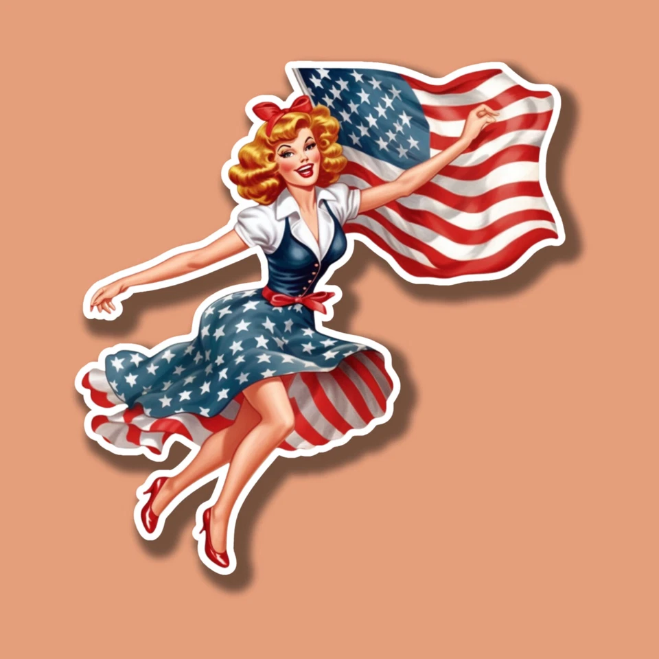 Pegatina de vinilo American Patriotic Pinup Girl bandera de Estados Unidos 4" Foto 1 de 1