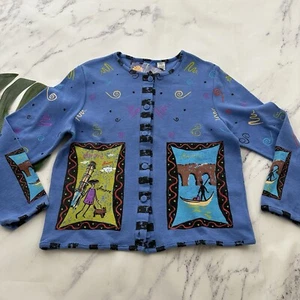 Sport Elle Womens Vintage 90s Cardigan Sweater Size XL New Periwinkle Travel - Picture 1 of 11