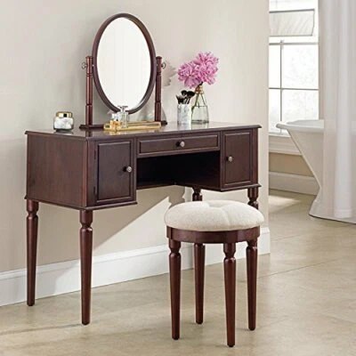 UNSPECIFIED Dressing Table with Mirror Vanity Mirrored Makeup 3 Drawers Table with Stool Set