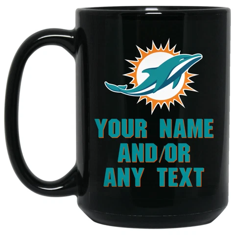 Custom Personalized Miami Dolphins Black 15 oz Ceramic Coffee Mug Cup Cover