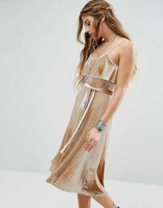 GLAMOROUS | CAMI MIDI DRESS WIN LUXE VELVET | GOLD | SIZE UK 8 | INDIE SLEAZE - Picture 1 of 4