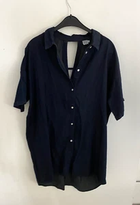 SAINT TROPEZ Women’s  Cotton Top Tunic Plus Size L/XL Navy Collared Cover Up - Picture 1 of 7