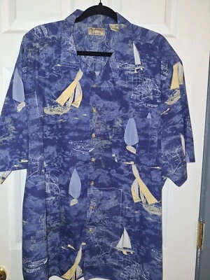 Natural Issue Button Up Shirt Mens 3XLT  Blue Sail Boats Nautical Maps Vacation - Image 1 of 4