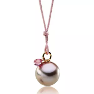 Anhänger ausgesucht schöne violette Ming-Perle 1 pinker Saphir 750er Roségold - Bild 1 von 1