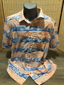 Camisa Columbia Hawaiana Abotonada Naranja y Azul Rayas Grande Transpirable - Imagen 1 de 10