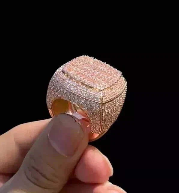 4Ct Baguette Cut Real Moissanite Pinky Men's Wedding Ring 14K Rose Gold Plated - Image 1 of 4