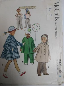 Dress Coat Slacks Girls  2 2T McCall's 9093 Sewing Pattern VTG 50s Childs Winter - Picture 1 of 5