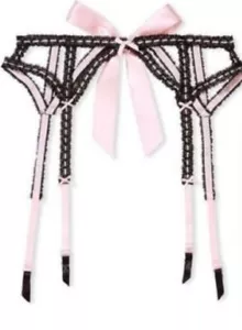 Victoria’s Secret Ribbon Slot Garter Belt. Black And Pink. Size M/L - Picture 1 of 7