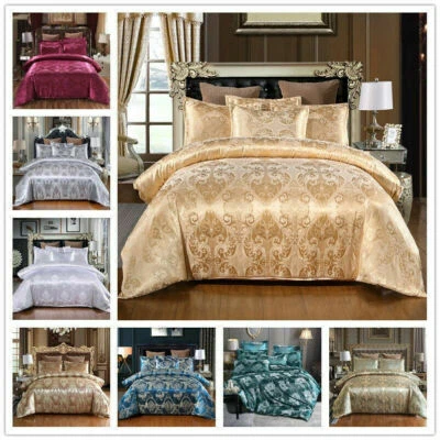 Jacquard Bedding Sets Silk Duvet Quilt Cover Pillowslip Double & King Size 3 Pcs - Image 1 of 4