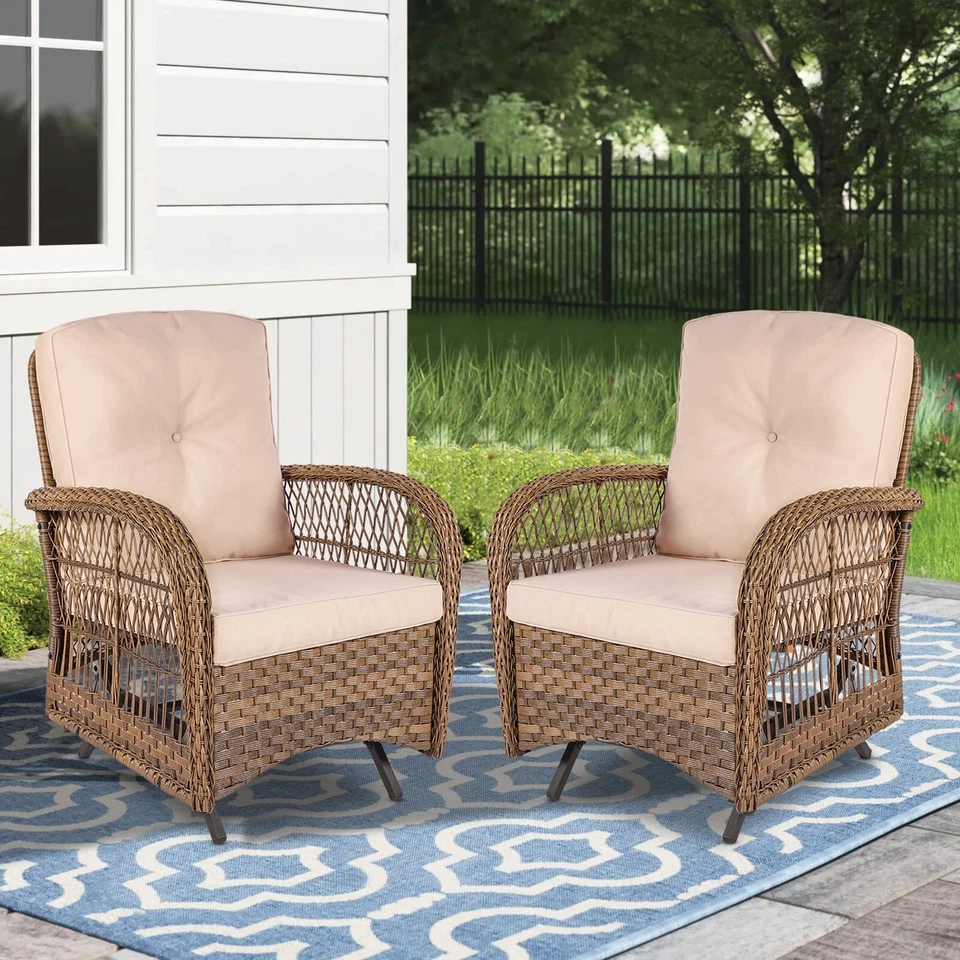 MEETWARM Outdoor Patio Wicker Rocking Glider Set Rocking Chair Rattan Patio Furniture Set