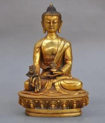 8" Vintage old tibet bronze Buddha buddhism temple Sakyamuni Medicine statue - Image 1 of 4