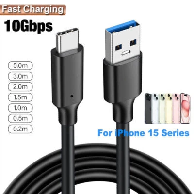 USB A to USB C Cable Type C SuperSpeed Fast Charging Charger Cord iPhone 15 Pro - Image 1 of 4