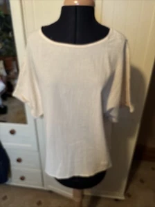 Cream Pure Cotton Short Sleeve Relaxed Oversized Ladies Blouse Top Size L NEW - Picture 1 of 9