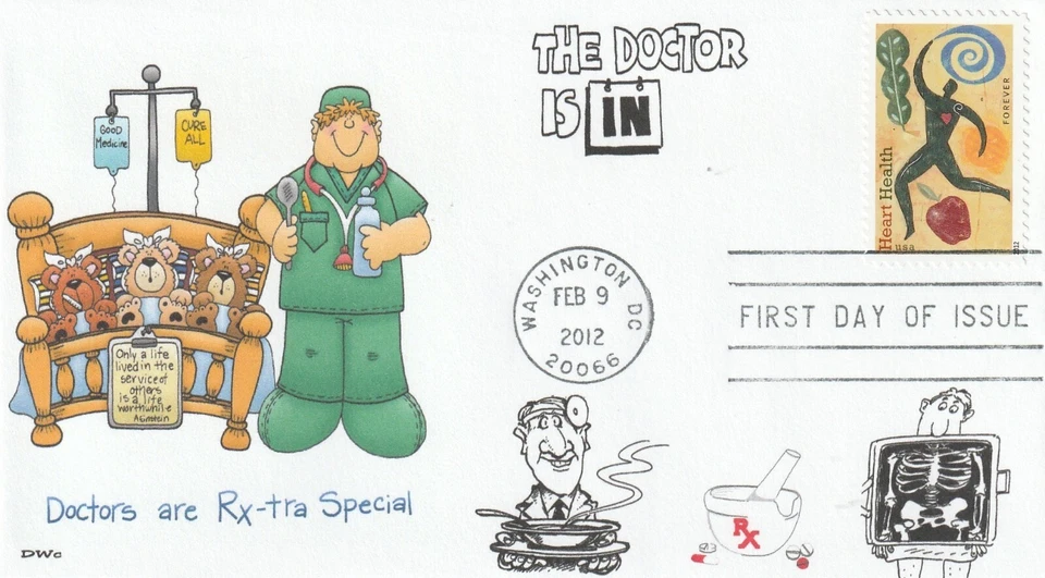 DOCTORS ARE RX-TRA SPECIAL   LIFE WORTHWHILE  MSG  HEART HEALTH  FDC- DWc CACHET - Image 1 of 1