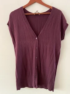 LOFT Ann Taylor Womens Cardigan Sweater Size Medium Purple Button Short Sleeve - Picture 1 of 7