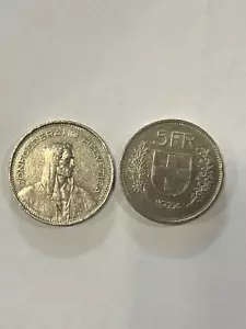 Lot of two Swiss 5 Franc 1974 & 1977 silver coins circulated - Picture 1 of 2