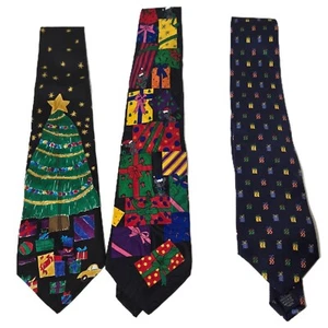 Lotto di 3 cravatte da collo natalizie in seta regalo albero di Natale - Foto 1 di 10