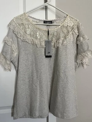 NWT Karl Lagerfeld Paris Women's Short-Sleeve Blouse, Printed Lace-Trim, Size L - Image 1 of 4