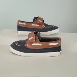 Polo Ralph Lauren Toddler Boys Navy/Brown Canvas & Leather Boat Shoes Size 8 - Picture 1 of 9