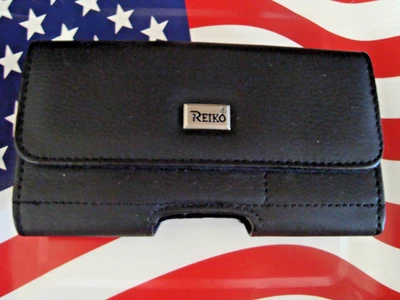 REIKO PREMIUM LEATHER BLACK CELL PHONE CASE W/ CREDIT CARD & KEY POCKET NEW 6X3 - Image 1 of 3