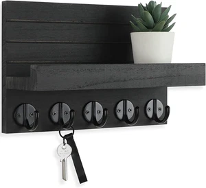 Key Holder for Wall, Decorative Key and Mail Holder with Shelf Has Large Hooks f - Picture 1 of 12