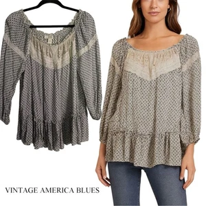 Vintage America Blues Damen Lagenlook Creme Bluse mit Spitzendetails L - Bild 1 von 8