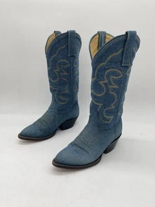 Cowgirl Western Denim Stiefel bestickt spitz zulaufend Damen 6,5 Made in Mexico - Bild 1 von 17