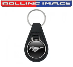 NUEVO Llavero Llavero Cuero Ford Mustang Negro y Plata - Imagen 1 de 1