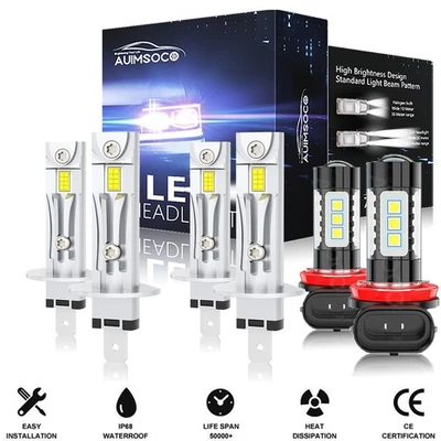 For Jaguar X-Type 2004-2008 6pcs Front LED Headlights Hi/Lo Beam Fog Light Bulbs - Image 1 of 4
