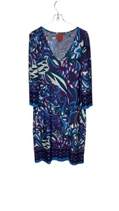 Tracy Negoshian Womens Dress Swirly Petals Orchid Blue 3/4 Length Sleeve Medium - Picture 1 of 10