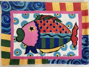 Vtg RARE Artist Vicki Carrol Signed Throw Pillow Cover Splish Splash Fish 16x23” - Picture 1 of 10