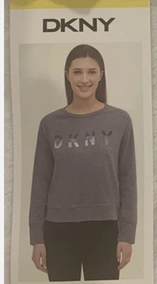 Moletom DKNY FEMININO com lantejoulas gola redonda logotipo (cinza médio) novo com etiquetas - Imagem 1 de 2