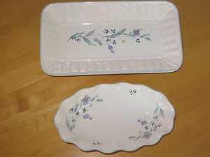 Pfaltzgraff Serving Dish Set Basket Weave Bread Platter & Relish dish / Bowl - Picture 1 of 8