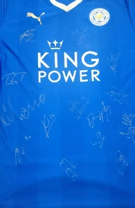 Leicester City FC Signed Football Shirt Season 2015/16 Vardy Kante Mahrez - Picture 1 of 6