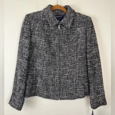 NWT Jones New York Signature Tweed Wool Blend Petite Zip Up Short Jacket 12P - Image 1 of 4