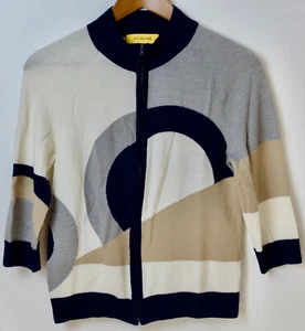 Maglione cardigan donna St. John full zip taglia S manica 3/4 misto lana finto collo - Foto 1 di 8