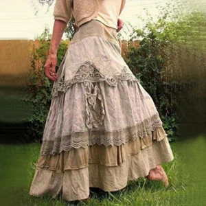 Ruffles Oversized Maxi Skirts Lace Long Low Waist Prairie Chic Dropped Skirt - Picture 1 of 37