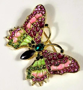 44mm Multicolor Enamel Butterfly Brooch Badge Lapel Pin w/ Rhinestone + Gift Box - Picture 1 of 7