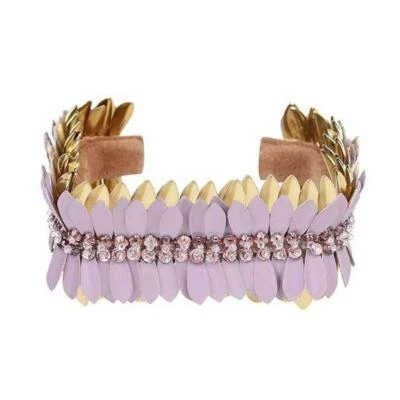 Deepa Gurnani purple crystal beaded MCKENNA feather Cuff Bracelet Anthropologie  - Image 1 of 4