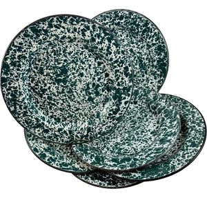 Vintage CGS Lot 6 Green & White Enamelware Rimmed Bowls Splatter Farmhouse - Picture 1 of 6