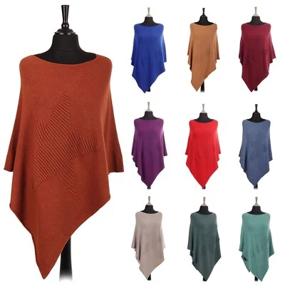 Women Italian Soft Knit Ribbed Star Poncho Cape Wrap Jumper Italian Knitwear - Image 1 of 4
