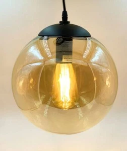 Single Amber Glass Globe Shade Ceiling Pendant Bar Light 33003 AM/BK - Picture 1 of 2