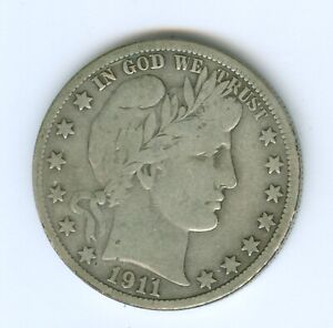 1911-S BARBER HALF DOLLAR--CIRCULATED-ALL LETTERS OF LIBERTY ARE VISIBLE