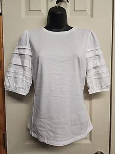 Ann Taylor White Pleated Slim Crew Shirt Size Small NWT - Picture 1 of 12
