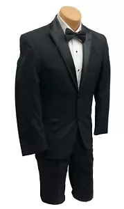 Men's Black Chaps Tuxedo Jacket with Flat Front Pants Satin Peak Lapels 44XL 38W - Picture 1 of 8
