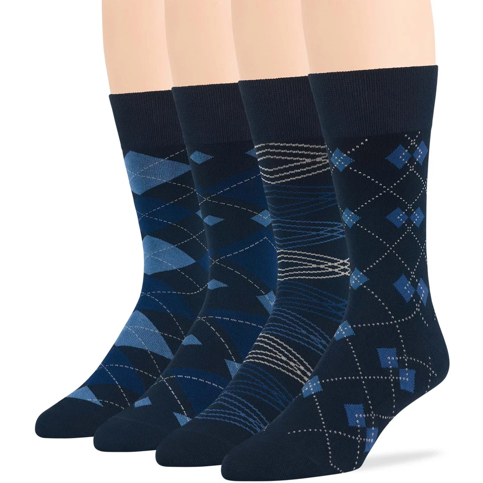 Hombres Bambú Estampado Moda Vestido Crew Calcetines L Paquete de 4 Caqui Marrón Azul Beige Foto 1 de 1