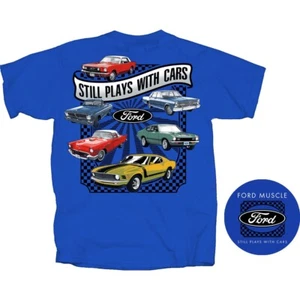 Joe Blow T's Ford Muscle Still Plays With Cars Men's Blue T-Shirt Mustang Falcon - Picture 1 of 4
